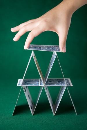 A cardhouse made from a deck of cards