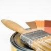 A paint bucket and paint swatches.