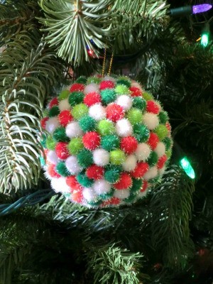 pom pom ornament on tree