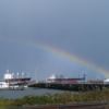 Rainbow over a wharf in Astoria.