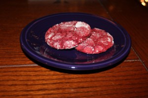 Plate of red cookies.