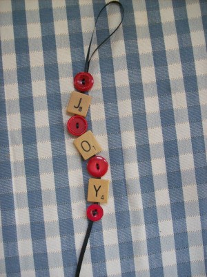 Joy Ornament made from Scrabble pieces