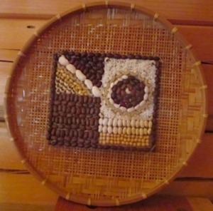 Mosaic made with rice and beans.