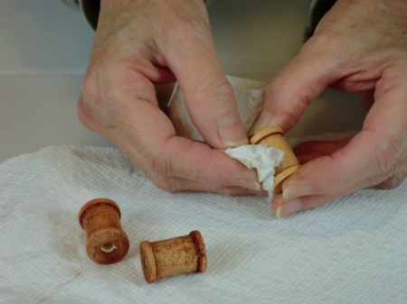 Removing excess polish.