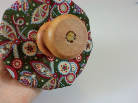 View of base of spool after gluing dowel.