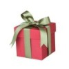 A square gift wrapped in red and green.