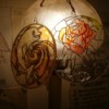 Displaying Children's Plastic Stained Glass Crafts - two plastic  stained glass circles on lamp shade