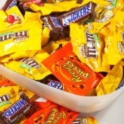 A big bowl of Halloween candy.