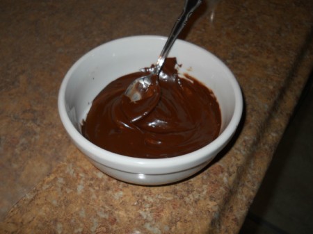 Melted chocolate chips in a bowl.