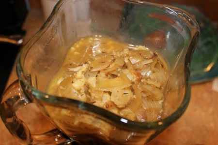 adding soup to blender