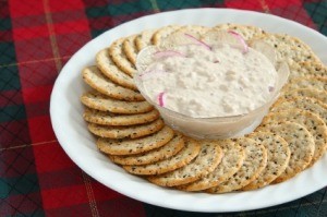 Salmon Dip on Plaid Tablecloth