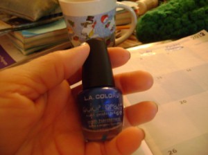 Bottle of blue nail polish.