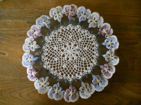 Doily on microwave glass plate.
