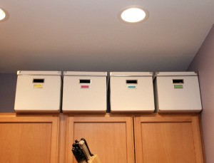 boxes on cabinet