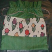 Homemade pull string bag.