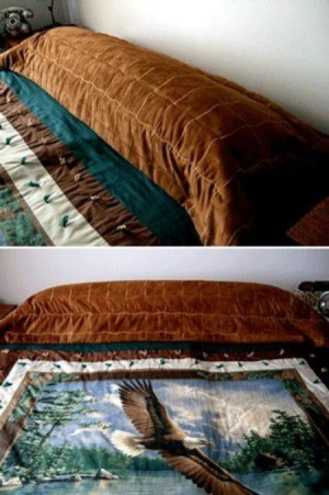 Brown draped pillow topper.