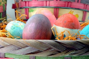 basket of dyed eggs