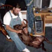 chocolate lab and owner