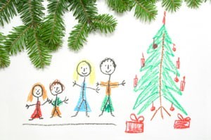 A drawn Christmas scene with stick people.