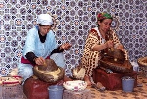 women preparing argan oil