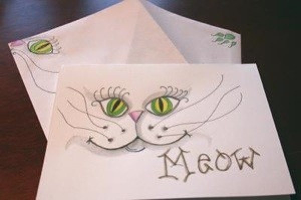 Watercolor note card of cat's face.