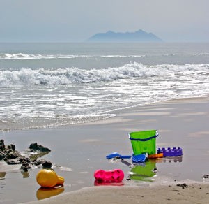 beach toys at the ocean