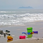 beach toys at the ocean