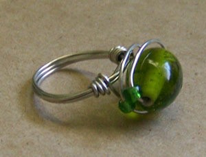 Wire ring with green stone.