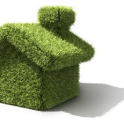 House shape covered in green carpet like material.