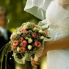 A bride with her bouquet.