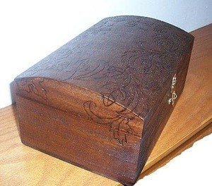 Wood burned jewelry box.