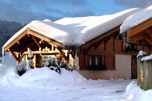 A snowy cabin