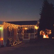 Outdoor Christmas lights on house.