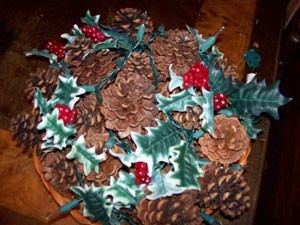 Pine cone filled basket.