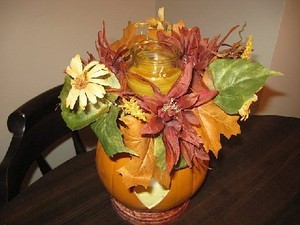 craft pumpkin with fall silk foliage
