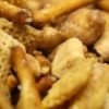 A closeup of Chex party mix, a favorite during the holidays.
