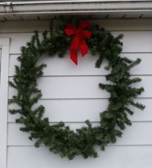 Wreath hanging on house.