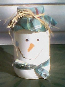 Jar decorated as a snowman.