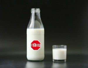 Avoiding Lactose, Milk with Stop Sign on Bottle