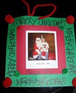 Santa photo on red and green paper backgound.