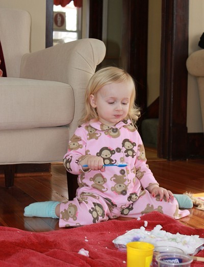 Eating the finished cake.