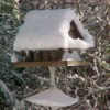 Closeup of snow covered birdfeeder.