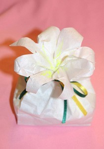 A paper bag turned into a Easter lily.