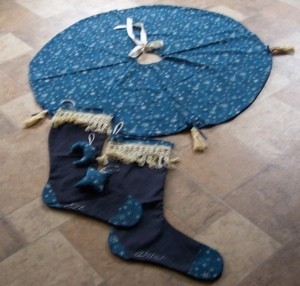 blue tree skirt with stockings