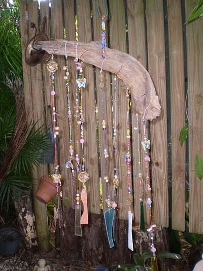 Closeup of beaded wind chime.