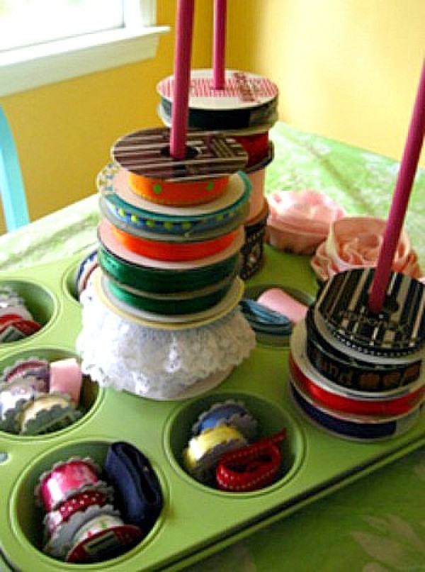 Muffin Tin Ribbon Organizer