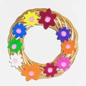 wicker wreath with foam flowers