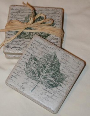 Stamped Tile Coasters - Finished coasters.