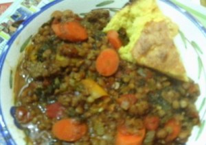 Lentil Soup With Turkey Meatballs in bowl