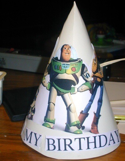 Toy Story party hat with Buzz Lightyear.